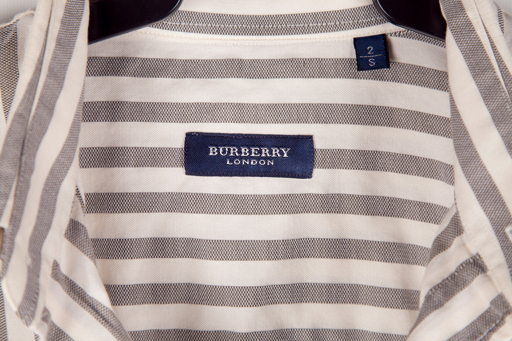 Camisa Burberry London Rayas Beige y Grises