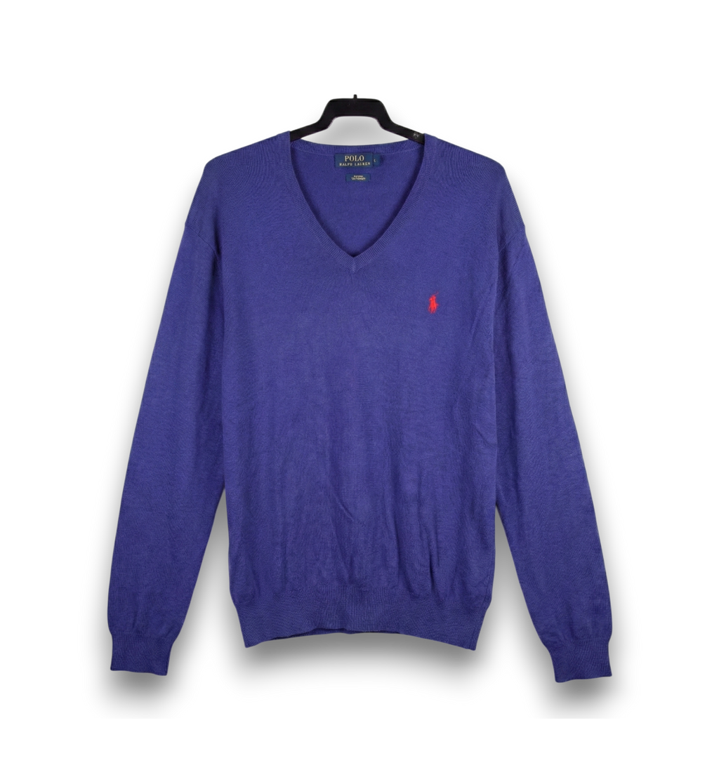 Jersey Polo Ralph Lauren Azul en Algodón Pima con cuello en pico