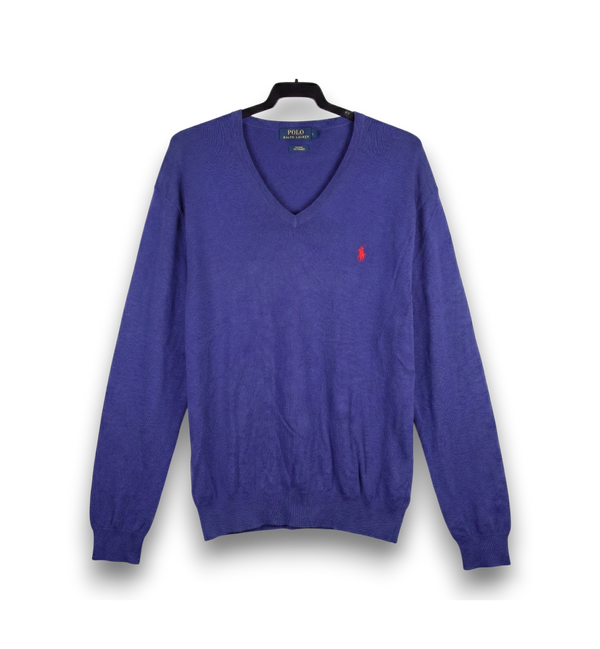 Jersey Polo Ralph Lauren Azul en Algodón Pima con cuello en pico