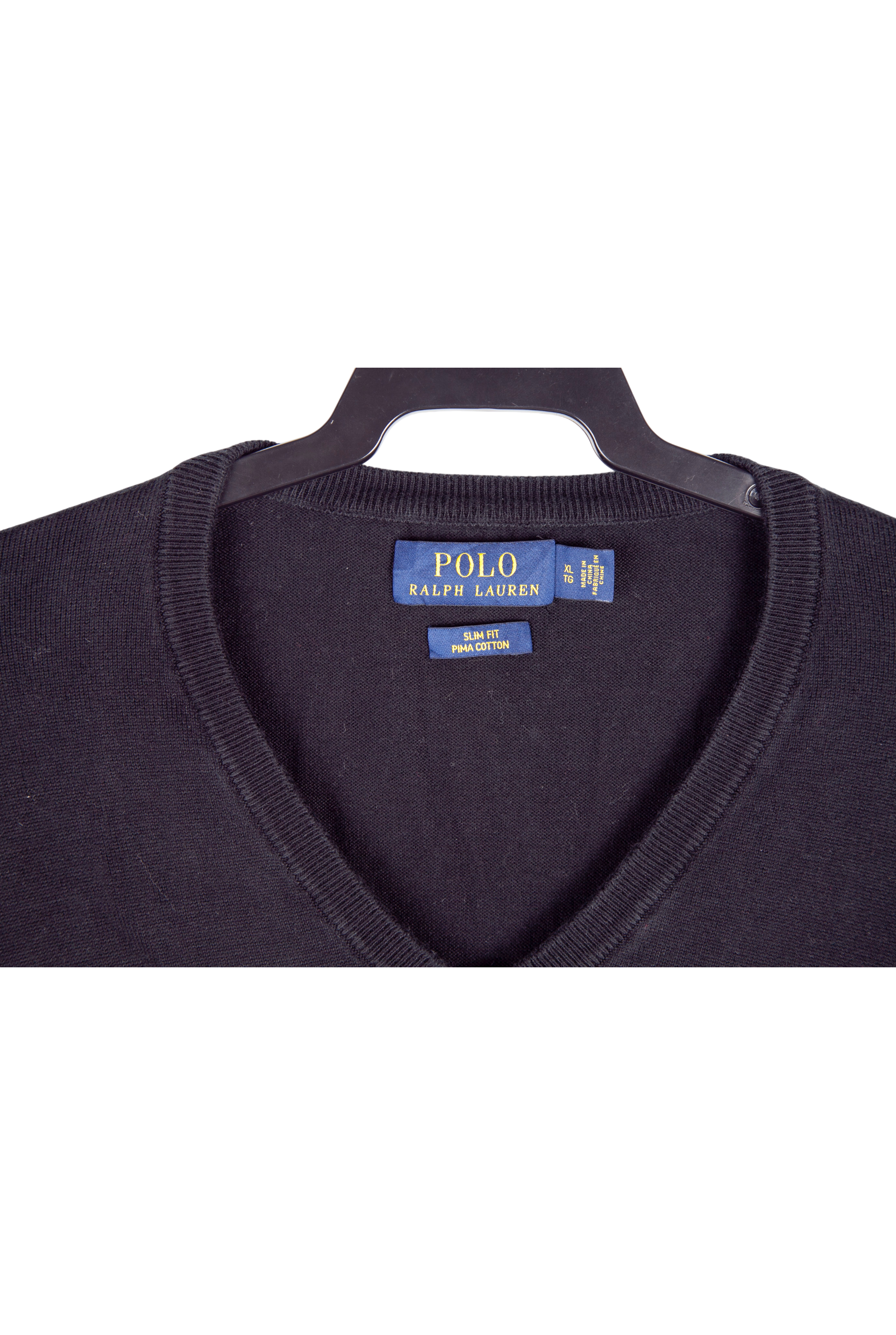 Jersey Polo Ralph Laure Negro en Algodón Pima con cuello en pico
