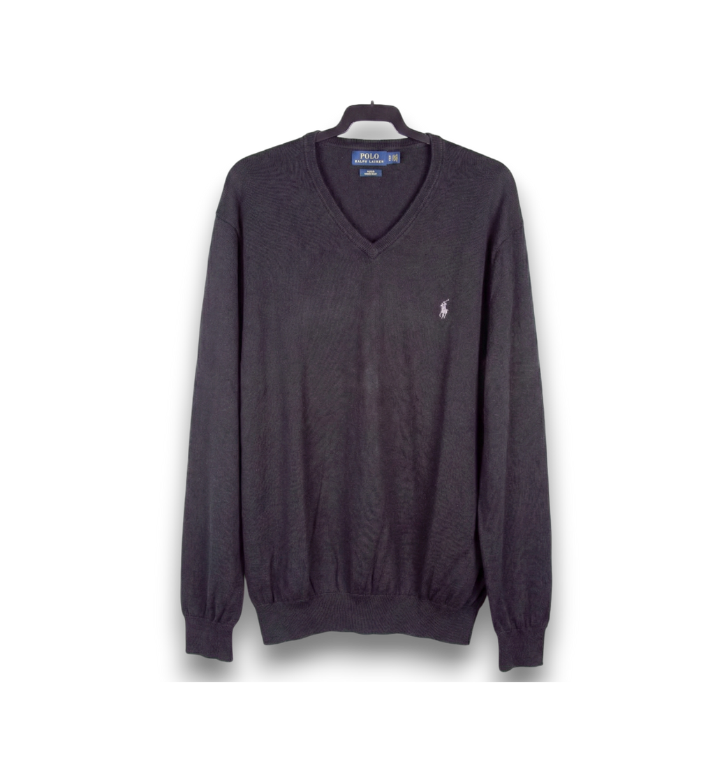 Jersey Polo Ralph Laure Negro en Algodón Pima con cuello en pico